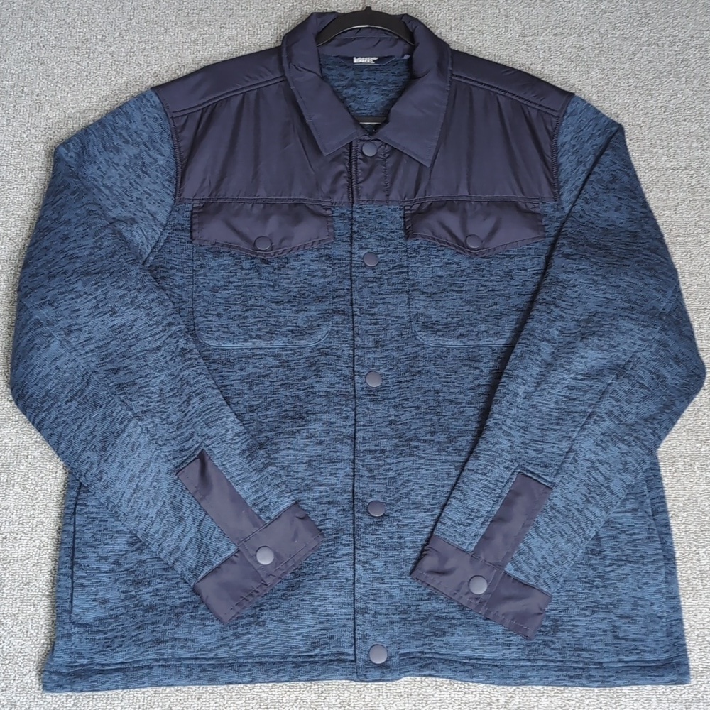 Lands End Shirt Jacket Sweater Fleece Snap Front Hybrid Size XL Heather Blue